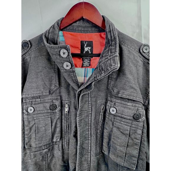 Kane & Unke Men's XXL Military Style Jacket Gray Coat Lined Cotton Blend Pockets - Picture 4 of 16